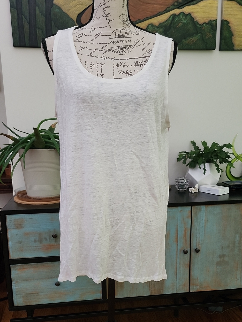 J. Jill 100% Pure Linen White Scoop Neck Tank Top Medium